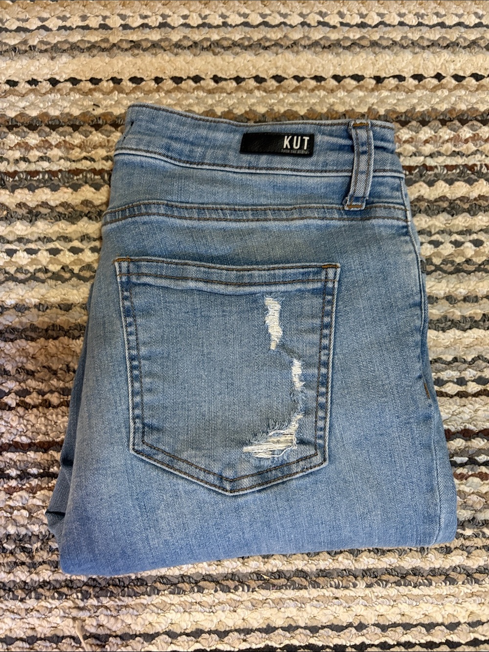 Kut from the Kloth Light Wash Skinny Jeans with Subtle Distressing